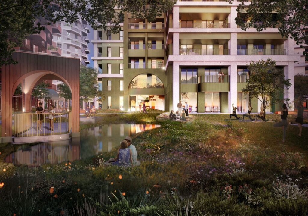 International lighting masterplan project in London with relevance for sustainable urban regeneration showing sustainable strategy that balances urban regeneration with ecological design