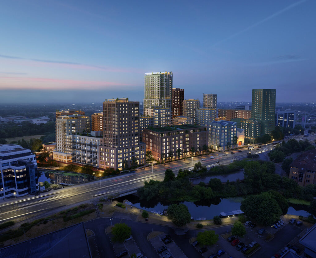 Lighting masterplan from Michael Grubb Studio for 980 Great West Road in West London showing sustainable strategy that balances urban regeneration with ecological design.