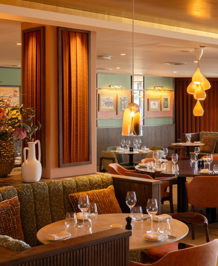 Fine dining lighting design at Cicoria London, using warm colour temperatures and low-glare lighting to create an intimate setting.