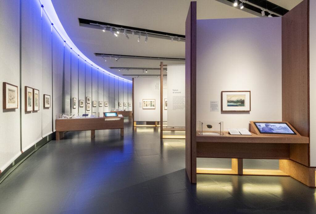 Temporary exhibition lighting design by an award-winning lighting consultancy Michael Grubb Studio, at the British Museum in London supporting Hiroshige's Japanese woodblock prints and an immersive visitor experience.